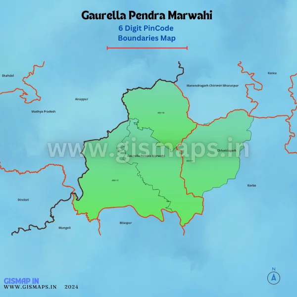 Gaurella Pendra Marwahi Pincode Boundaries Map (Chhatisgarh)